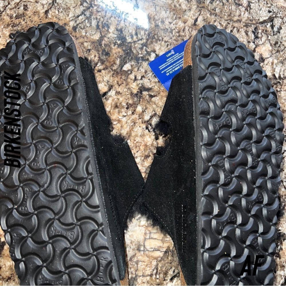 BIRKENSTOCK ARIZONA SHEARLING SUEDE LEATHER IN BLACK NWT - Picture 5 of 6